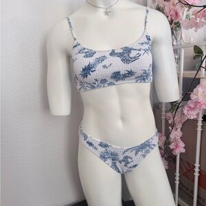 Floral Blue and White Women's Bra Set